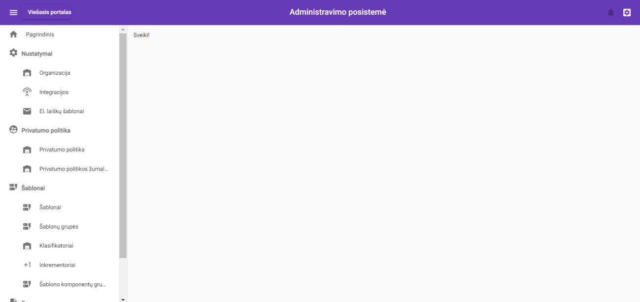 Sistemos pradinis langas