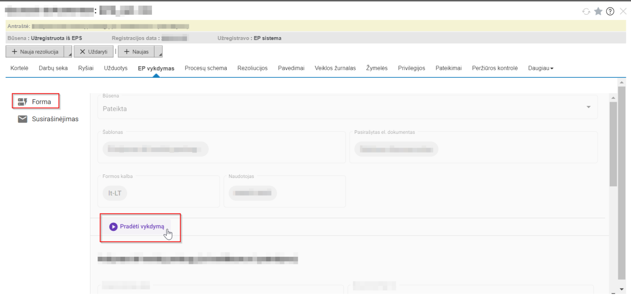 Dokumento vykdymo pradžia