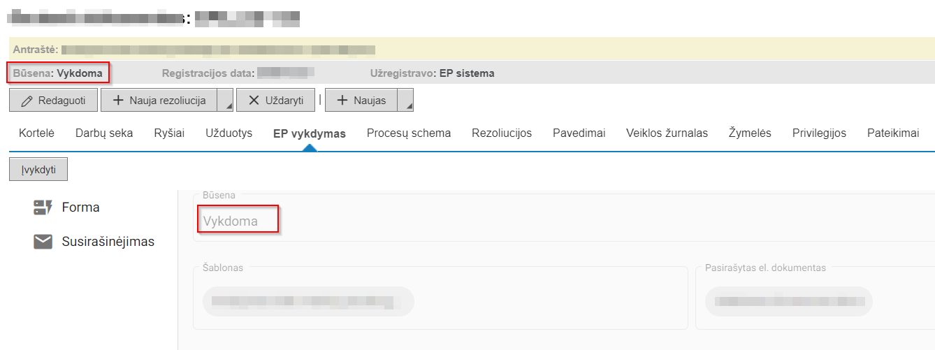 Dokumento būsenų pasikeitimai